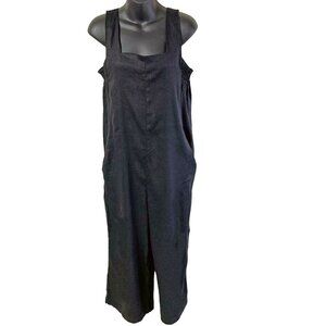H by Halston Black Stretch Linen‎ Wide Leg Crop Relaxed Fit Jumpsuit